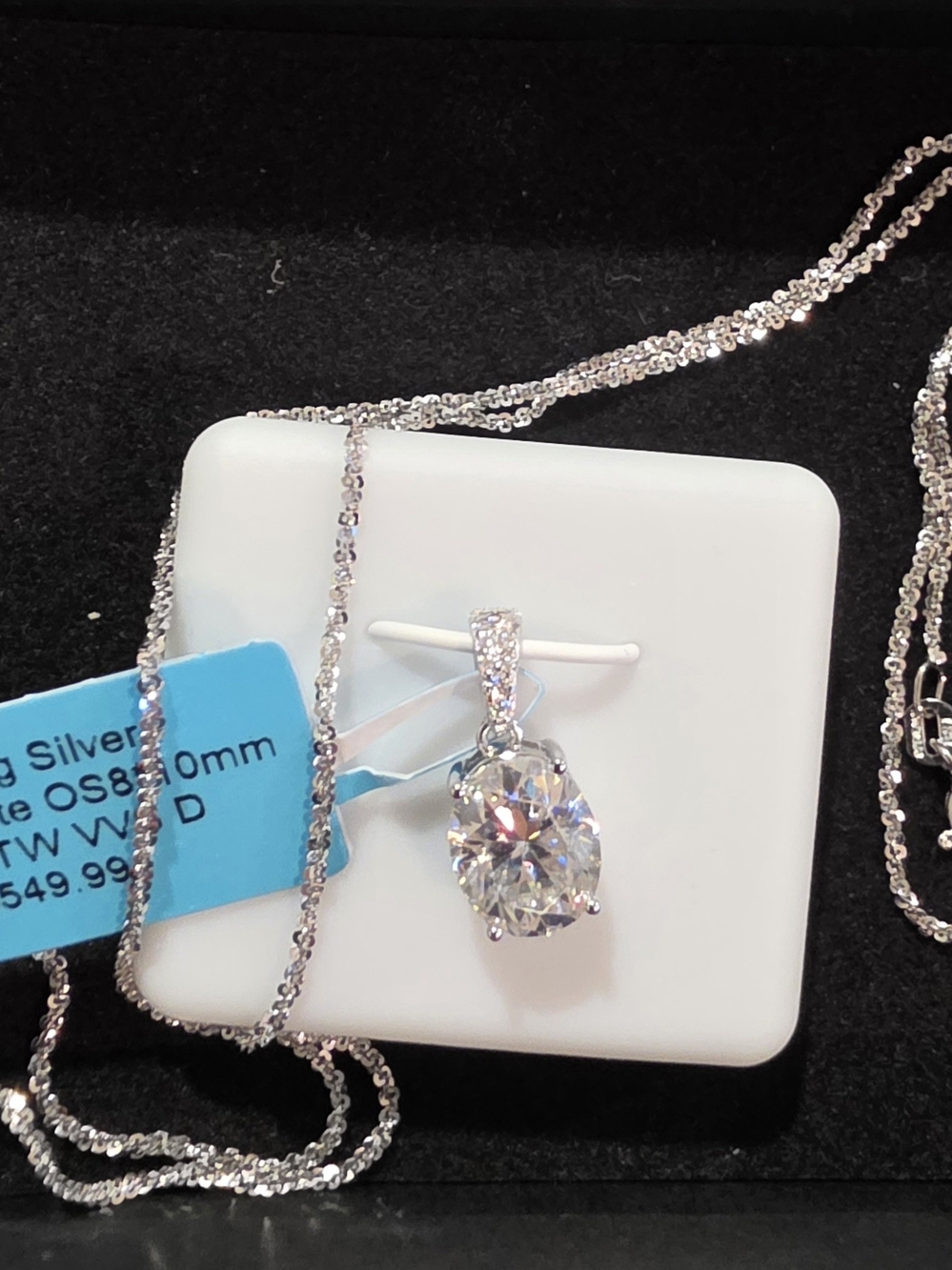 Sterling Silver Moissanite 3ct Pendant With Silver Chain